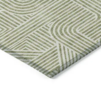 3' X 5' Artichoke Green And Ivory Abstract Washable Indoor Outdoor Area Rug