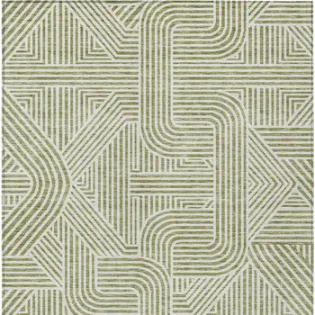 5' X 8' Artichoke Green And Ivory Abstract Washable Indoor Outdoor Area Rug