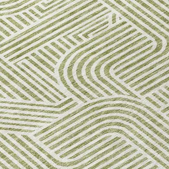 8' Artichoke Green And Ivory Round Abstract Washable Indoor Outdoor Area Rug
