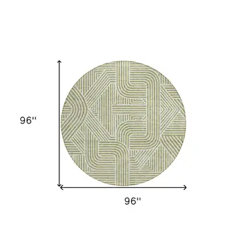 8' Artichoke Green And Ivory Round Abstract Washable Indoor Outdoor Area Rug
