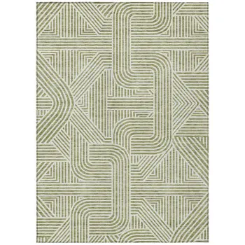 9' X 12' Artichoke Green And Ivory Abstract Washable Indoor Outdoor Area Rug
