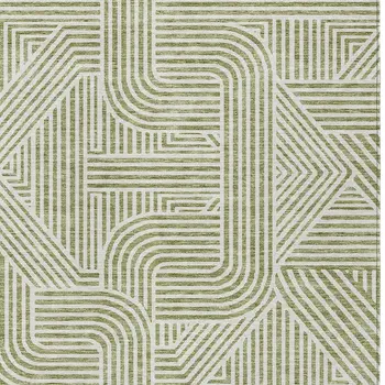 9' X 12' Artichoke Green And Ivory Abstract Washable Indoor Outdoor Area Rug