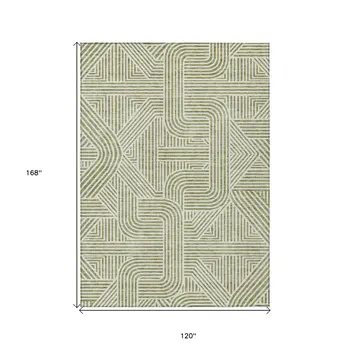 10' X 14' Artichoke Green And Ivory Abstract Washable Indoor Outdoor Area Rug