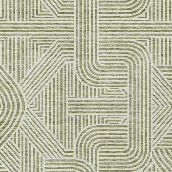 10' X 14' Artichoke Green And Ivory Abstract Washable Indoor Outdoor Area Rug