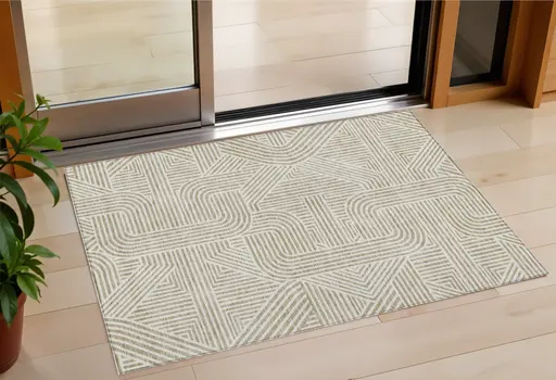 3' X 5' Beige And Brown Abstract Washable Indoor Outdoor Area Rug
