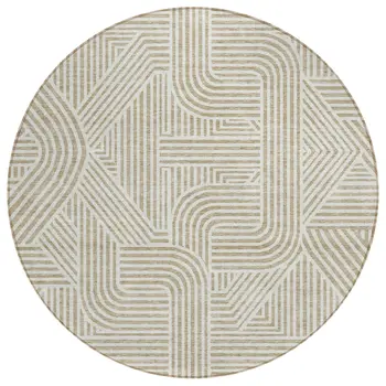8' Beige And Brown Round Abstract Washable Indoor Outdoor Area Rug
