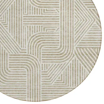 8' Beige And Brown Round Abstract Washable Indoor Outdoor Area Rug