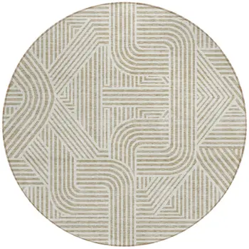 8' Beige And Brown Round Abstract Washable Indoor Outdoor Area Rug