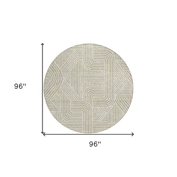 8' Beige And Brown Round Abstract Washable Indoor Outdoor Area Rug