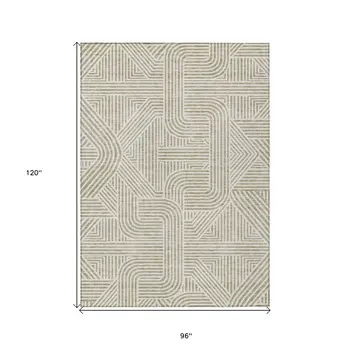 8' X 10' Beige And Brown Abstract Washable Indoor Outdoor Area Rug