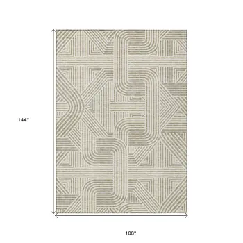 9' X 12' Beige And Brown Abstract Washable Indoor Outdoor Area Rug