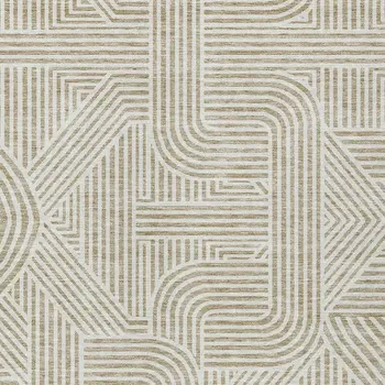9' X 12' Beige And Brown Abstract Washable Indoor Outdoor Area Rug