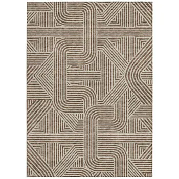 3' X 5' Brown And Beige Abstract Washable Indoor Outdoor Area Rug