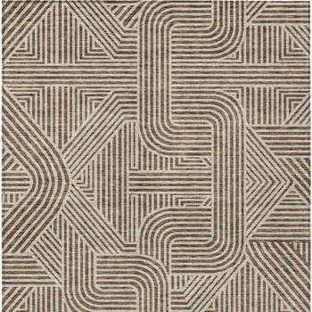 5' X 8' Brown And Beige Abstract Washable Indoor Outdoor Area Rug