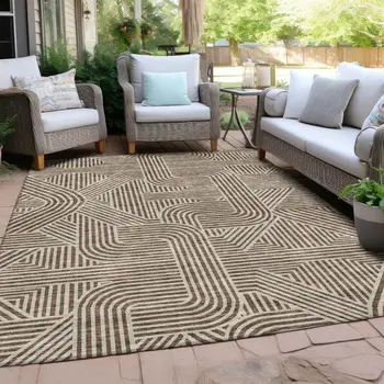 5' X 8' Brown And Beige Abstract Washable Indoor Outdoor Area Rug