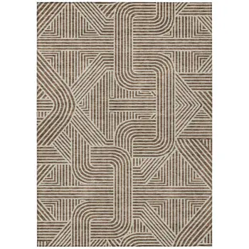 5' X 8' Brown And Beige Abstract Washable Indoor Outdoor Area Rug