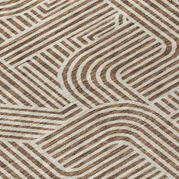 8' Brown And Beige Round Abstract Washable Indoor Outdoor Area Rug