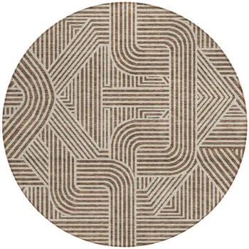 8' Brown And Beige Round Abstract Washable Indoor Outdoor Area Rug