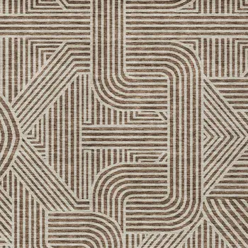 10' X 14' Brown And Beige Abstract Washable Indoor Outdoor Area Rug