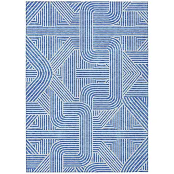 5' X 8' Blue And Ivory Abstract Washable Indoor Outdoor Area Rug