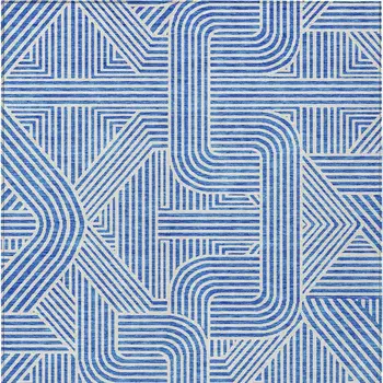 8' X 10' Blue And Ivory Abstract Washable Indoor Outdoor Area Rug