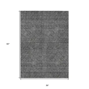 3' X 5' Charcoal And Gray Abstract Washable Indoor Outdoor Area Rug