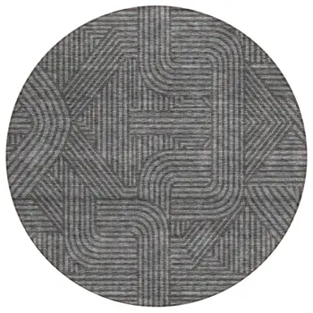 8' Charcoal And Gray Round Abstract Washable Indoor Outdoor Area Rug