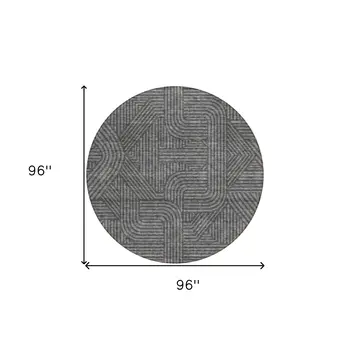 8' Charcoal And Gray Round Abstract Washable Indoor Outdoor Area Rug