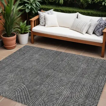 8' X 10' Charcoal And Gray Abstract Washable Indoor Outdoor Area Rug
