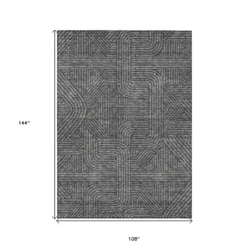 9' X 12' Charcoal And Gray Abstract Washable Indoor Outdoor Area Rug