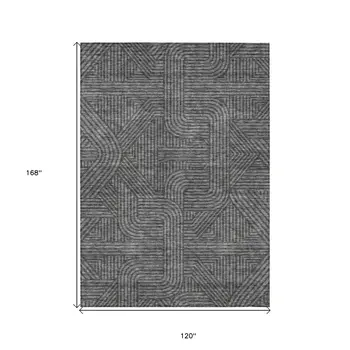 10' X 14' Charcoal And Gray Abstract Washable Indoor Outdoor Area Rug