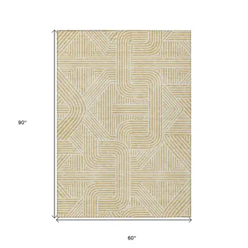 5' X 8' Gold And Beige Abstract Washable Indoor Outdoor Area Rug
