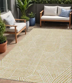 5' X 8' Gold And Beige Abstract Washable Indoor Outdoor Area Rug