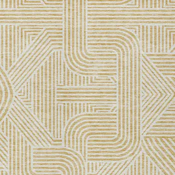 5' X 8' Gold And Beige Abstract Washable Indoor Outdoor Area Rug