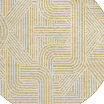 8' Gold And Beige Round Abstract Washable Indoor Outdoor Area Rug