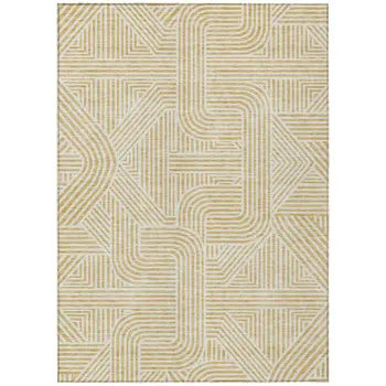 8' X 10' Gold And Beige Abstract Washable Indoor Outdoor Area Rug