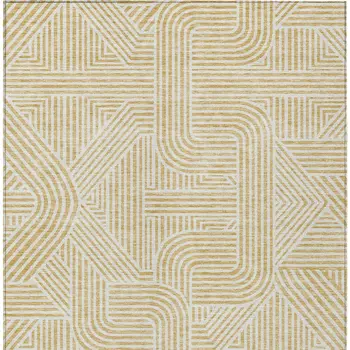 8' X 10' Gold And Beige Abstract Washable Indoor Outdoor Area Rug