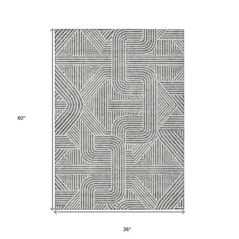 3' X 5' Gray And Ivory Abstract Washable Indoor Outdoor Area Rug
