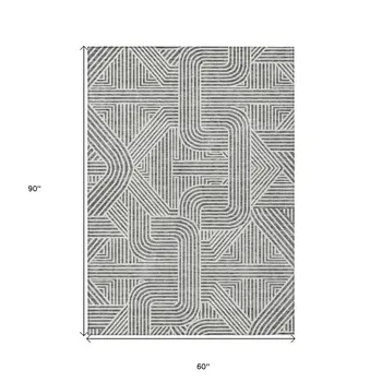 5' X 8' Gray And Ivory Abstract Washable Indoor Outdoor Area Rug