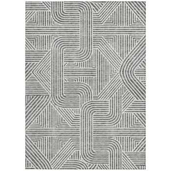 9' X 12' Gray And Ivory Abstract Washable Indoor Outdoor Area Rug
