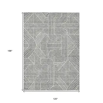 10' X 14' Gray And Ivory Abstract Washable Indoor Outdoor Area Rug