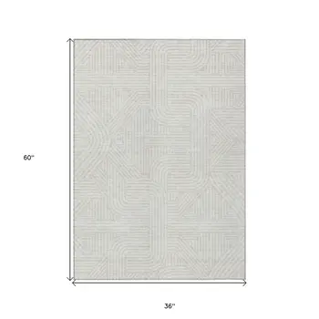 3' X 5' Ivory And Gray Abstract Washable Indoor Outdoor Area Rug