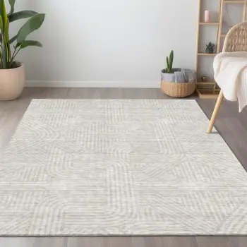 3' X 5' Ivory And Gray Abstract Washable Indoor Outdoor Area Rug