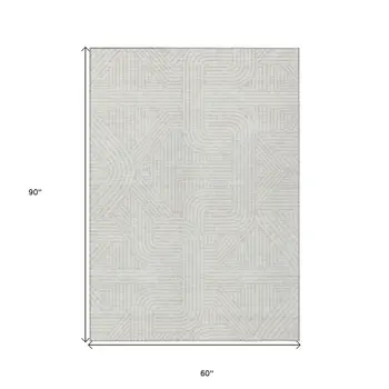 5' X 8' Ivory And Gray Abstract Washable Indoor Outdoor Area Rug