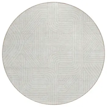 8' Ivory And Gray Round Abstract Washable Indoor Outdoor Area Rug