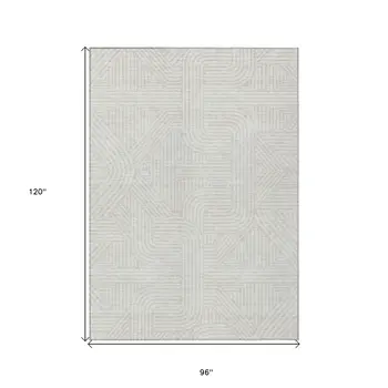 8' X 10' Ivory And Gray Abstract Washable Indoor Outdoor Area Rug