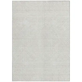 8' X 10' Ivory And Gray Abstract Washable Indoor Outdoor Area Rug