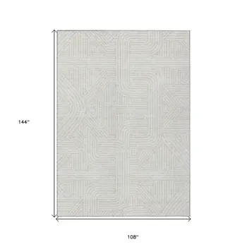 9' X 12' Ivory And Gray Abstract Washable Indoor Outdoor Area Rug