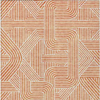 3' X 5' Orange And Ivory Abstract Washable Indoor Outdoor Area Rug