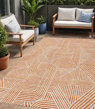 5' X 8' Orange And Ivory Abstract Washable Indoor Outdoor Area Rug